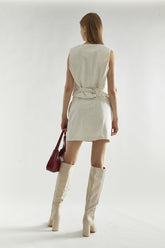 Cream-Corduroy A-Line Mini-Skirt